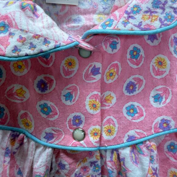 Vintage Lovely Lady Flannel Snap Button Robe House Coat S Pink Retro Floral New - Picture 6 of 6